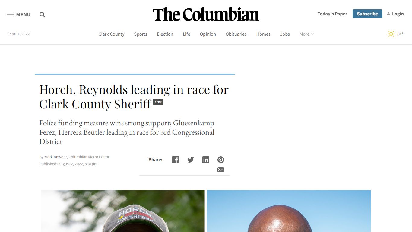 Horch, Reynolds leading in race for Clark County Sheriff