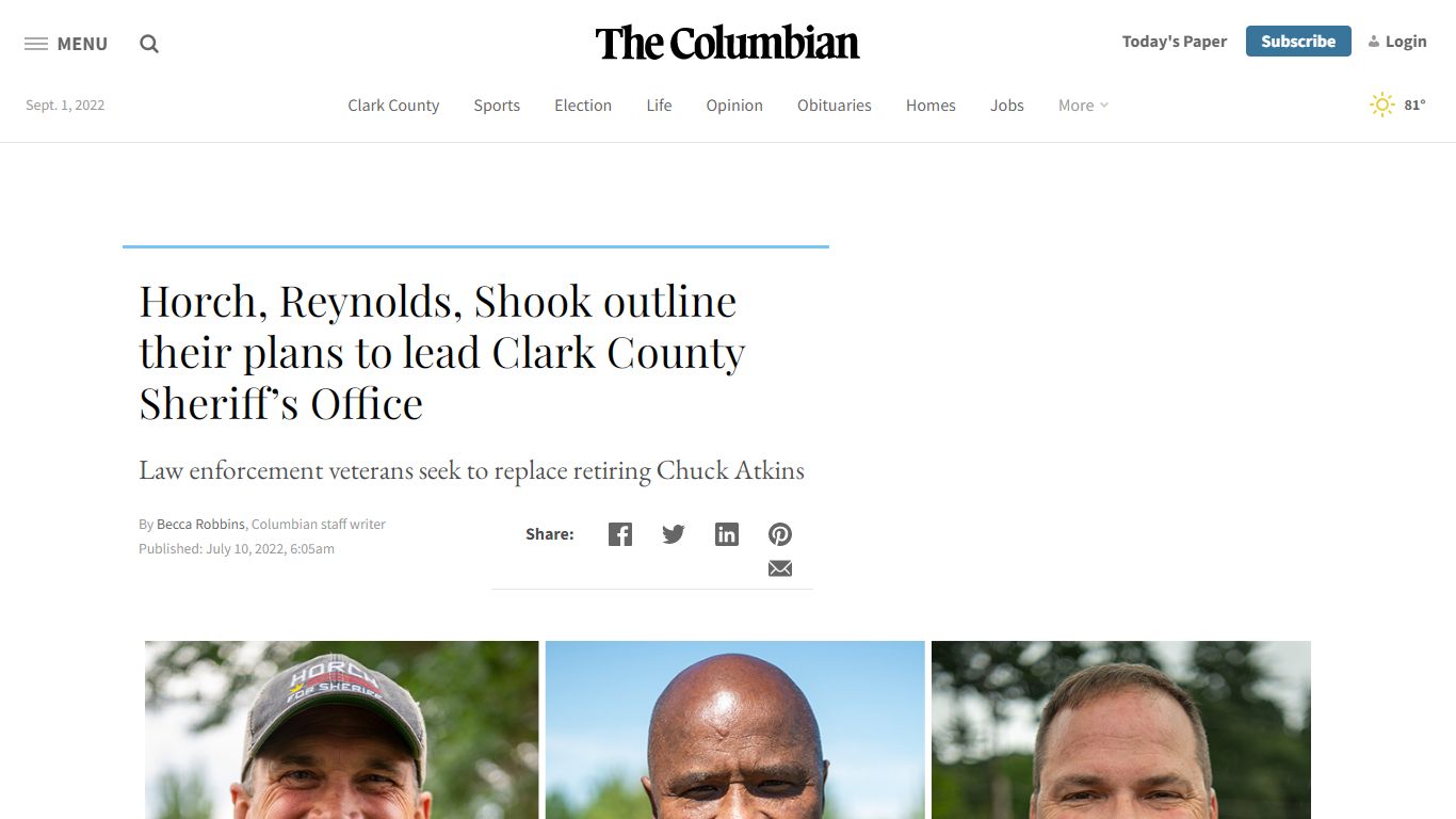 Horch, Reynolds, Shook outline their plans to lead Clark County Sheriff ...